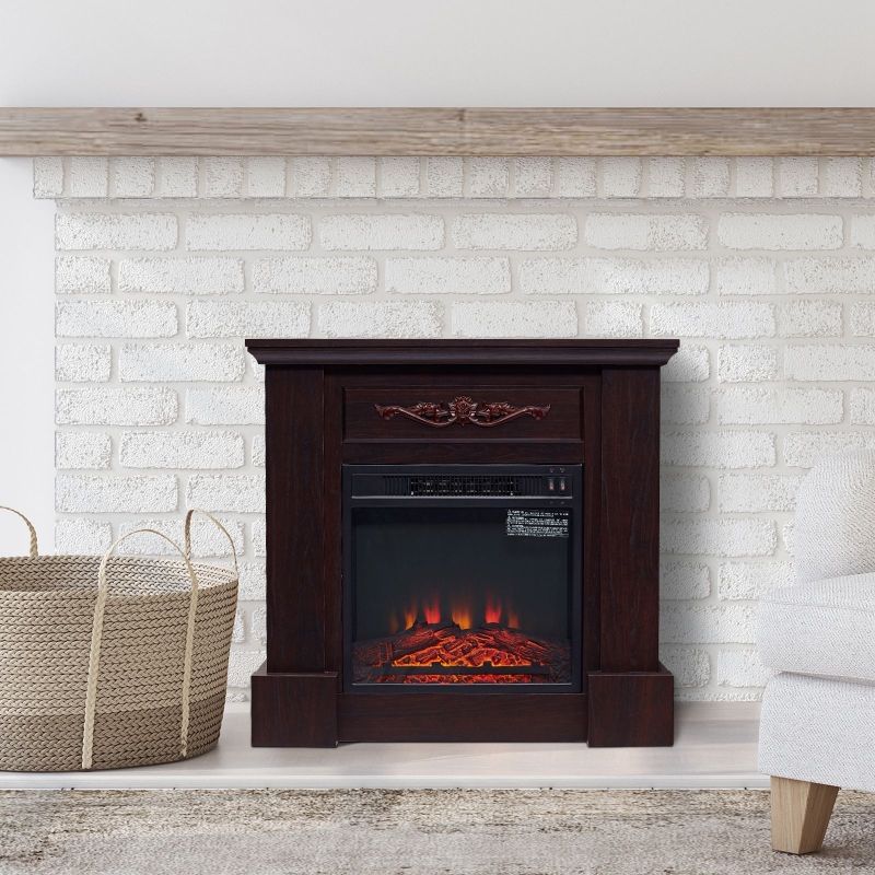 HOMCOM Electric Fireplace Freestanding Heater 1400w Artificial Flame Effect Dark Brown