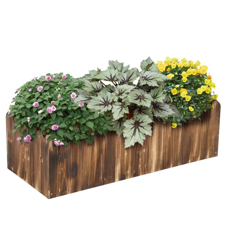 Outsunny 40" x 16" x 12" Raised Planter Box Garden Scalloped Edge Wooden