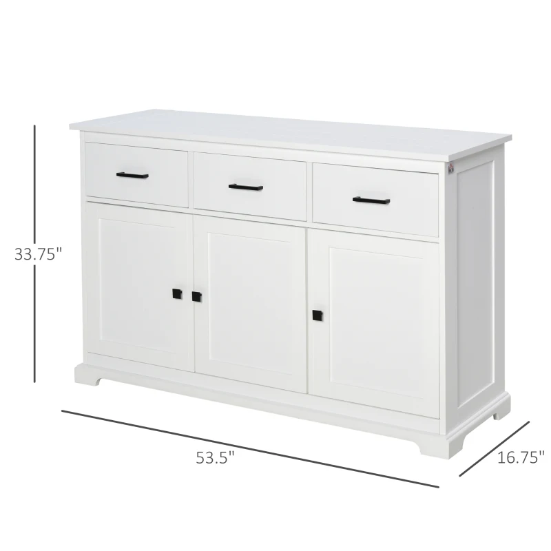 HOMCOM Buffet Storage Cabinet for Kitchen Entryway with 2 Cabinets and 3 Drawers, Adjustable Shelves, White