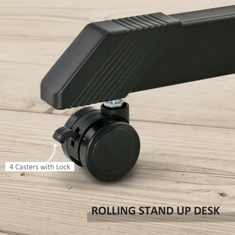 Vinsetto Height Adjustable Standing Desk Sit Stand Desk 2 Tier  Rolling Table Home Office Workstation with Keyboard Tray Lockable Casters iPad Groove  Black