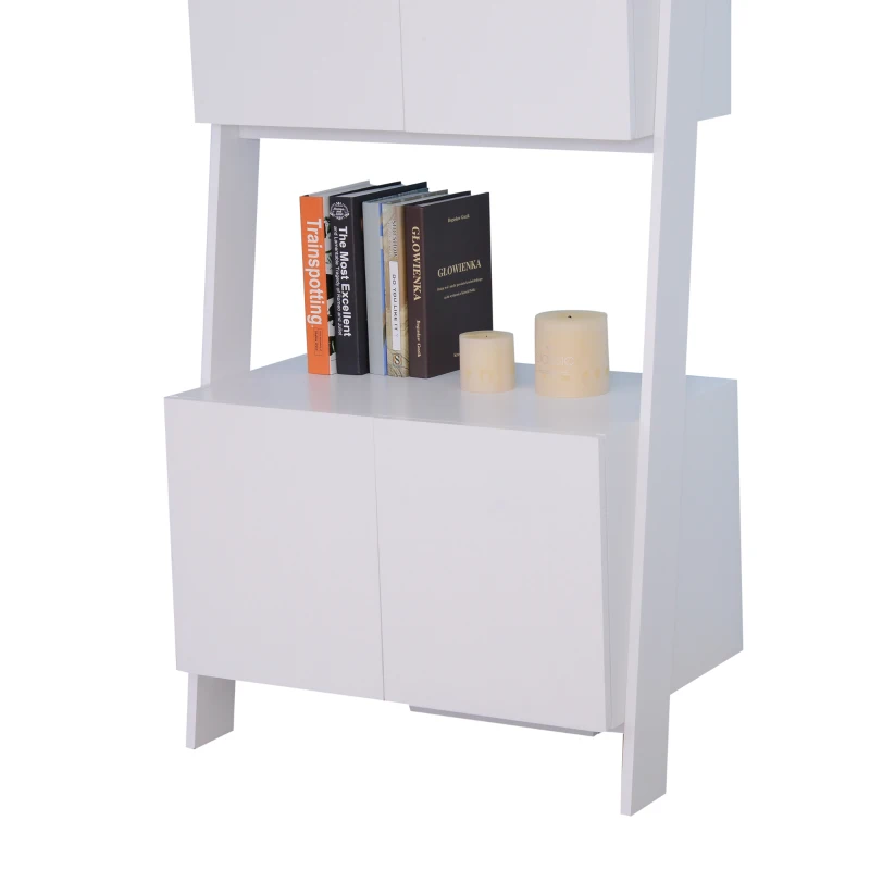 HOMCOM 3 Tier Ladder Shelving Unit 2 Cabinet White