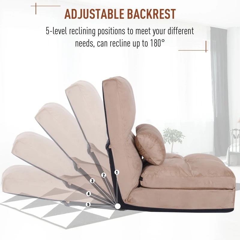 HOMCOM 5-Position Floor Lazy Sofa Chair Adjustable Folding Couch Video Gaming Bed Brown