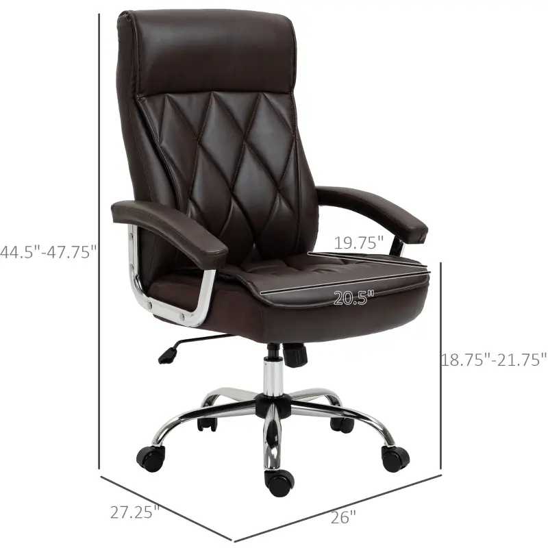 Vinsetto High Back Executive Office Chair Computer Desk Chair Adjustable Ergonomic Home Office Chair Diamond-Stitched PU Leather Swivel with Padded Armrests, Brown