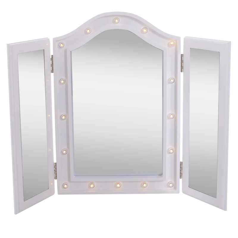 HOMCOM Lighted Tabletop Tri-Fold Vanity Mirror w/ LED Lights White