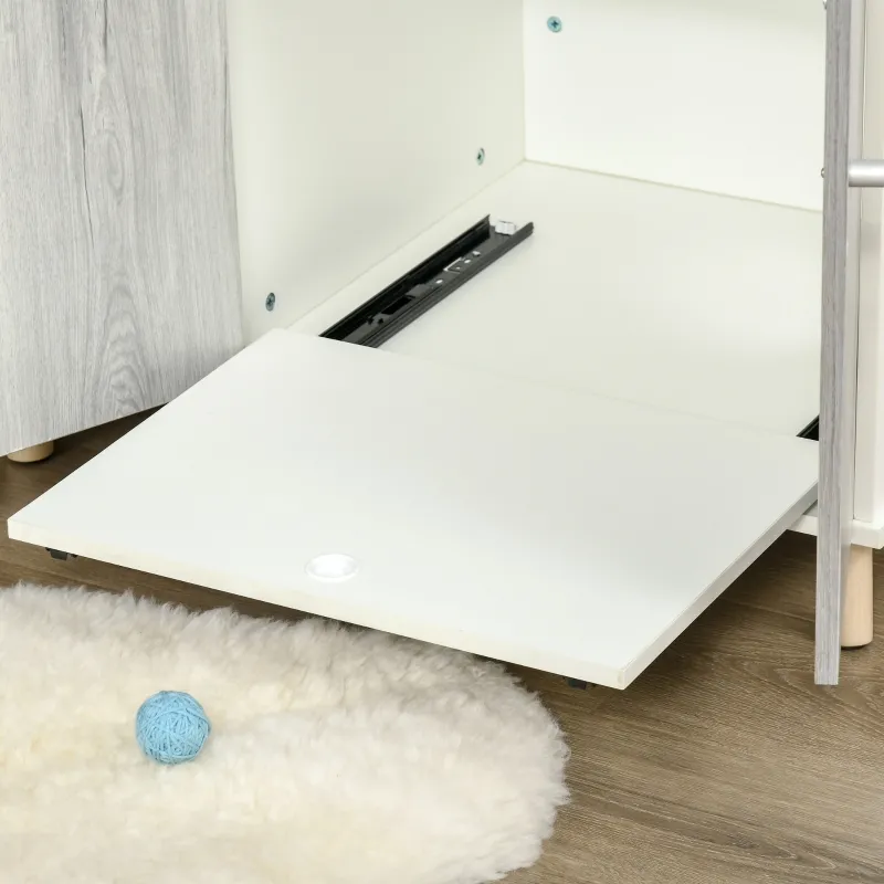 PawHut Cat Litter Box Enclosure Washroom Cave House Decorative End Table Wooden Cabinet Indoor with Magnetic Door Slide-out Board White