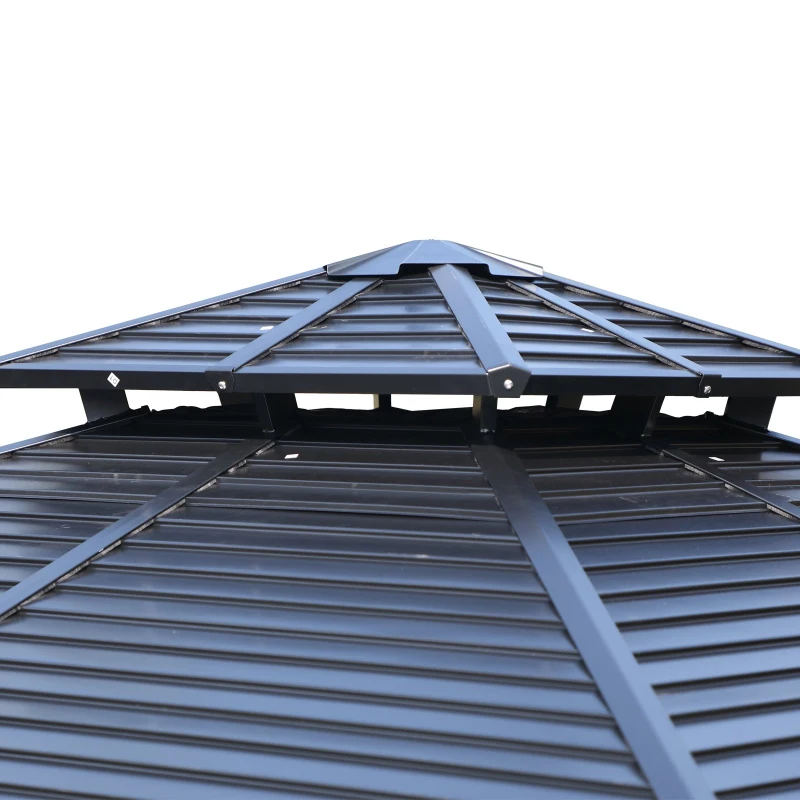 Outsunny 10' x 10' Steel Hardtop Gazebo Garden Sun Shelter with Mosquito Netting and Curtains Hanging Hook Aluminum Frame