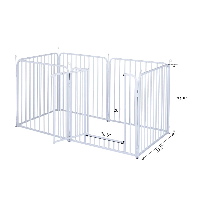 PawHut 31.5"H 6-panel Foldable Metal Pet Playpen Portable Dog Puppy Fence Heavy duty Pet Exercise Pen with Door White