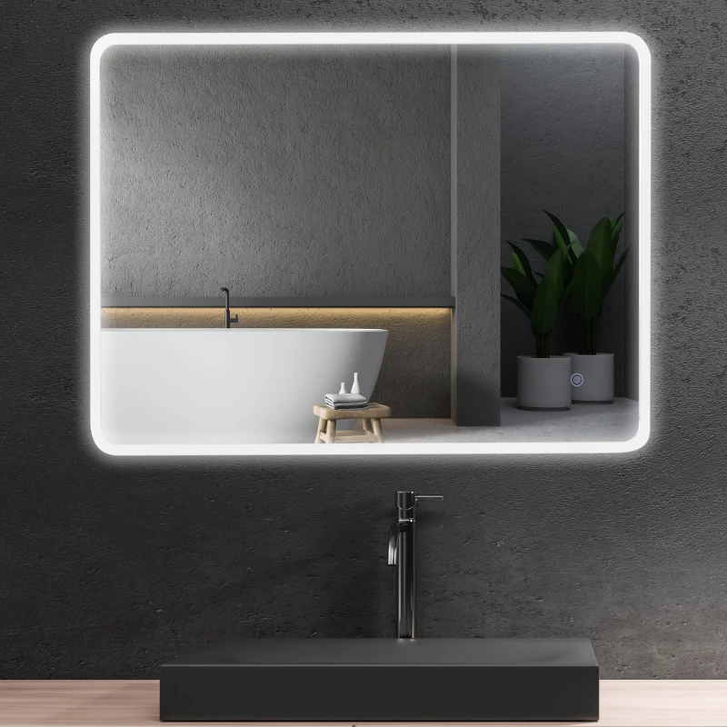 kleankin 24"x32" LED Bathroom Vanity Mirror, Mountable Horizontally/Vertically with Touch Switch and Warm White Lights