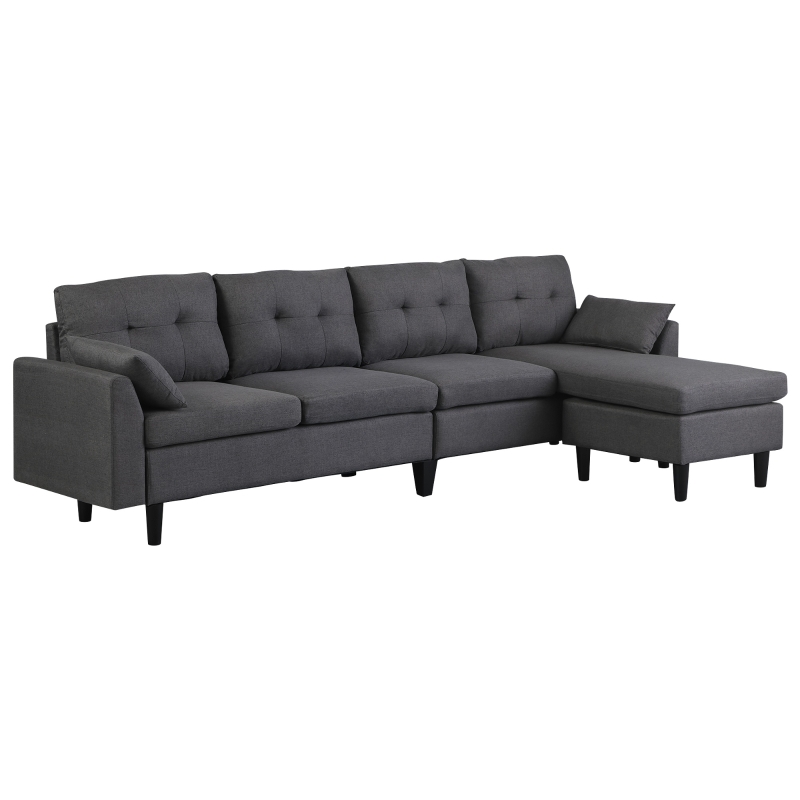HomCom Elegant 3 Piece Sofa Chaise Lounge Set with Wooden Leg Footstool, & Large Multifunctional Loveseat - Grey