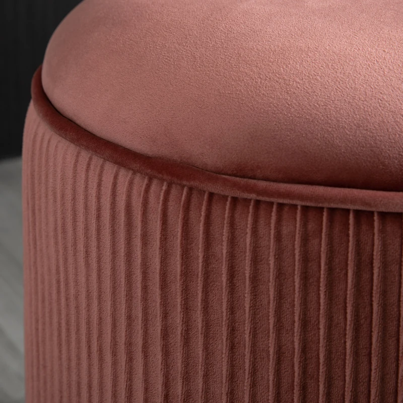 HOMCOM 15'' Small Padded Ottoman Foot Stool with Wrinkle Fabric Design, Thick Sponge Padding and Solid Base, Rose Gold