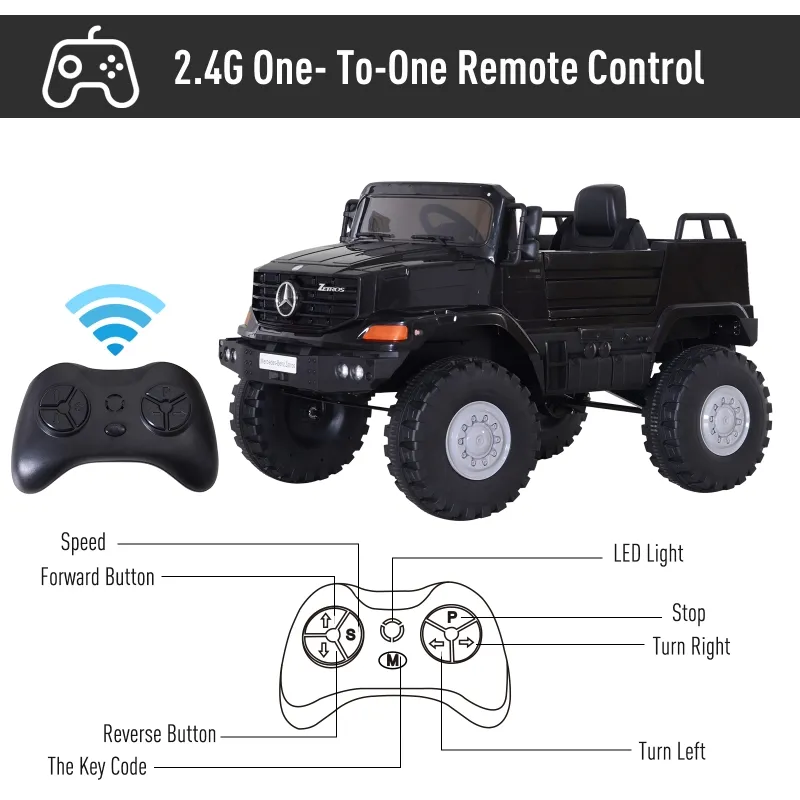 Aosom 12V Mercedes Power Wheels Jeep Kid Car 1 Seater 2 Openable Door With Parental Remote Control For 3 - 8 Years Old Kids Black