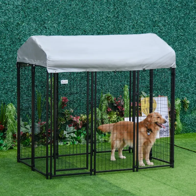 Pawhut 6' x 4' x 6' Large Outdoor Dog Kennel Galvanized Steel Fence with UV-Resistant Oxford Cloth Roof & Secure Lock