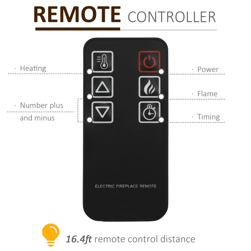 HOMCOM Electric Fireplace with Shelf, Storage Rack, Side Console Table, LED Log Flame, Auto Cut-Off, Remote Control, Dark Coffee