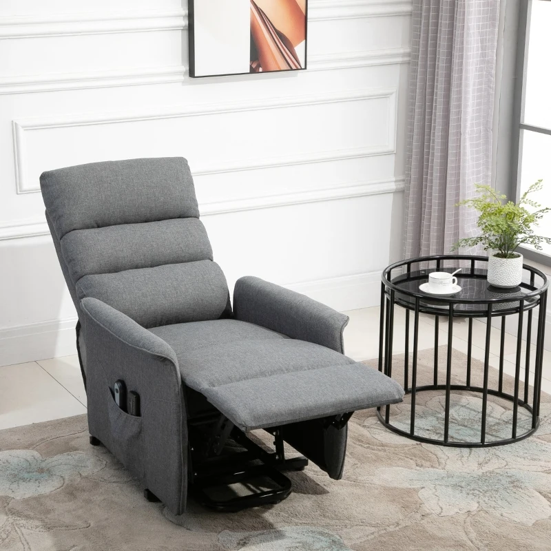 HOMCOM Power Lift Assist Recliner Chair for Elderly with Remote Control, Linen Fabric Upholstery Gray