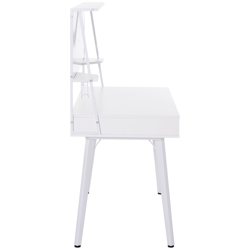 HOMCOM Heavy Duty Office Desk Computer Table Ample Storage Desktop W/ Whiteboard Adjustable Feet White