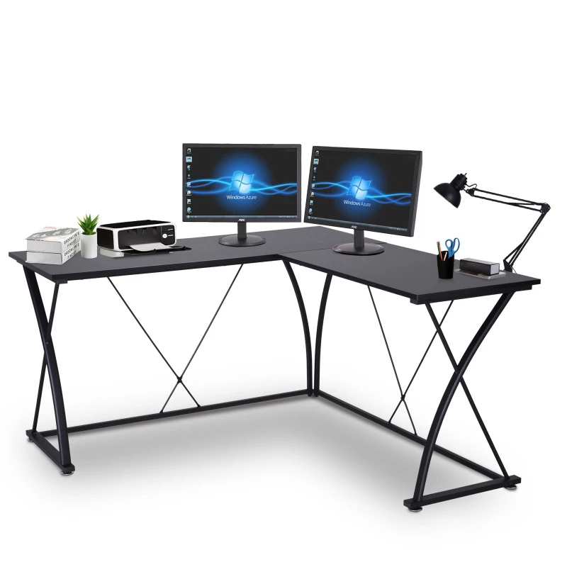 Vinsetto L Shape Computer Desk Eco-Friendly Wood & Metal Corner Display Table Minimalist Easy Assembly