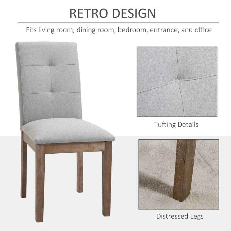 HOMCOM Linen High Back Dining Chairs Set of 2, with Armless Design and Tufted Fabric Cushion, Grey