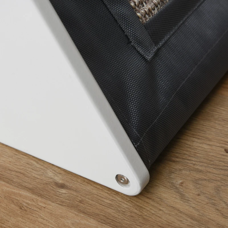 PawHut Wooden Cat House Triangle Shaped Bed Kitten Condo with Removable Cushion, Sisal Scratching Carpet, Grey and White