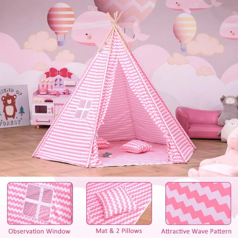 Qaba Kids Tent, Toddler Play Tent with Mat, Pillows, Observation Window and Carrying Bag, Playhouse for Indoor/Outdoor