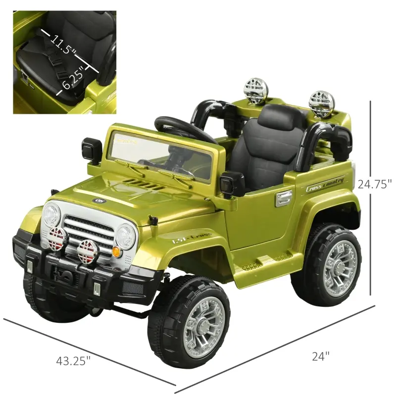 Aosom 12V Kids Battery Powered Off Road Truck with Remote Control Speeds Lights MP3 LCD Power Indicator Adjustable Speed- Green