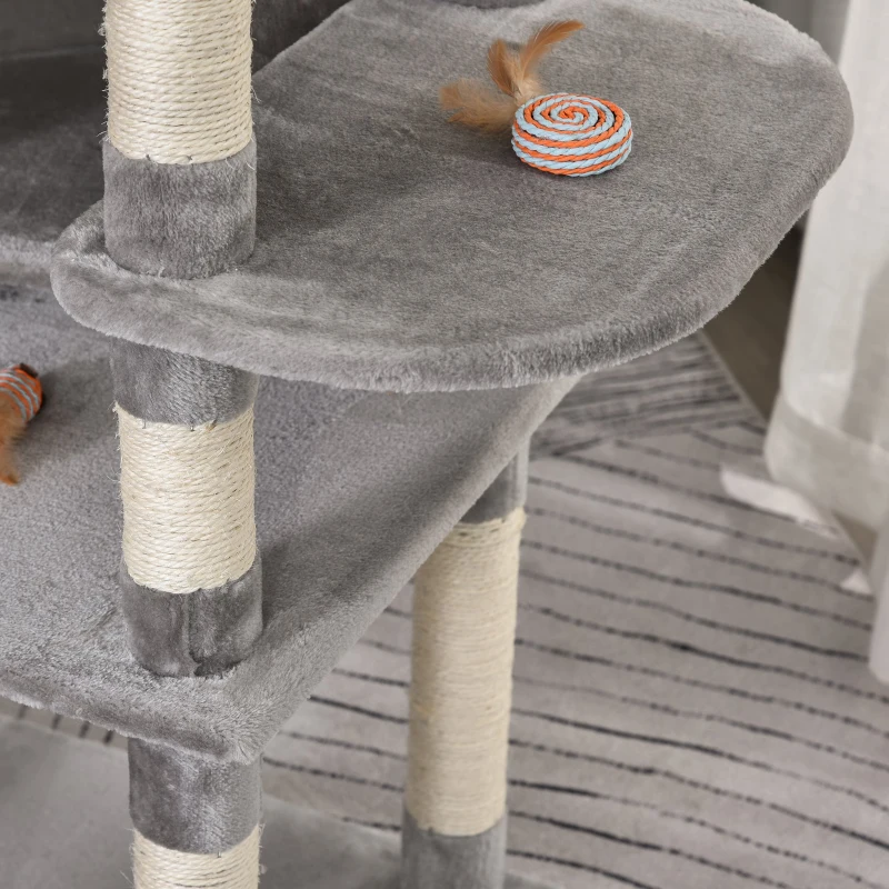 PawHut Plush Cat Tree Tower Activity Center w/ Sisal Scratching Posts Board Perch Condo