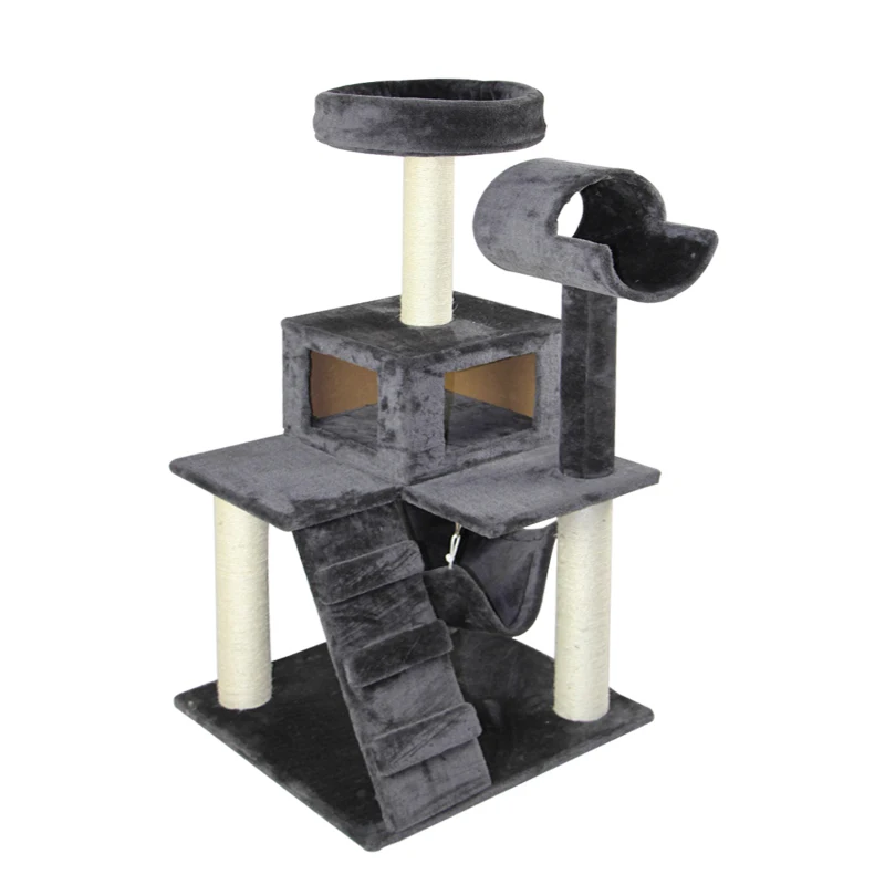 Pawhut Classic Cat Tree Cond Climber Furniture Kitty Scratching Toys House Grey
