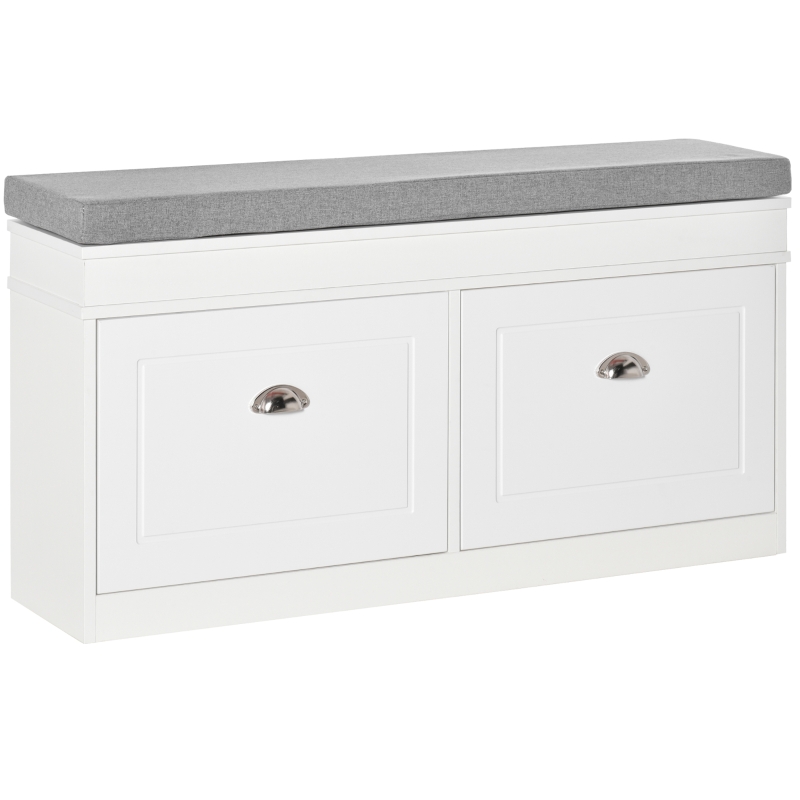 HOMCOM Shoe Storage Bench for Entryway Storage Organizer with Cushion 2 Drawers