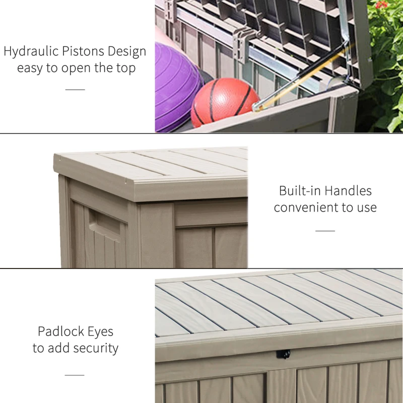 Outsunny Plastic Deck Storage Container Box Outdoor Garden Bench Patio Furniture 77 Gal with Handles, Padlock Eyes, 56" x 26" x 24"
