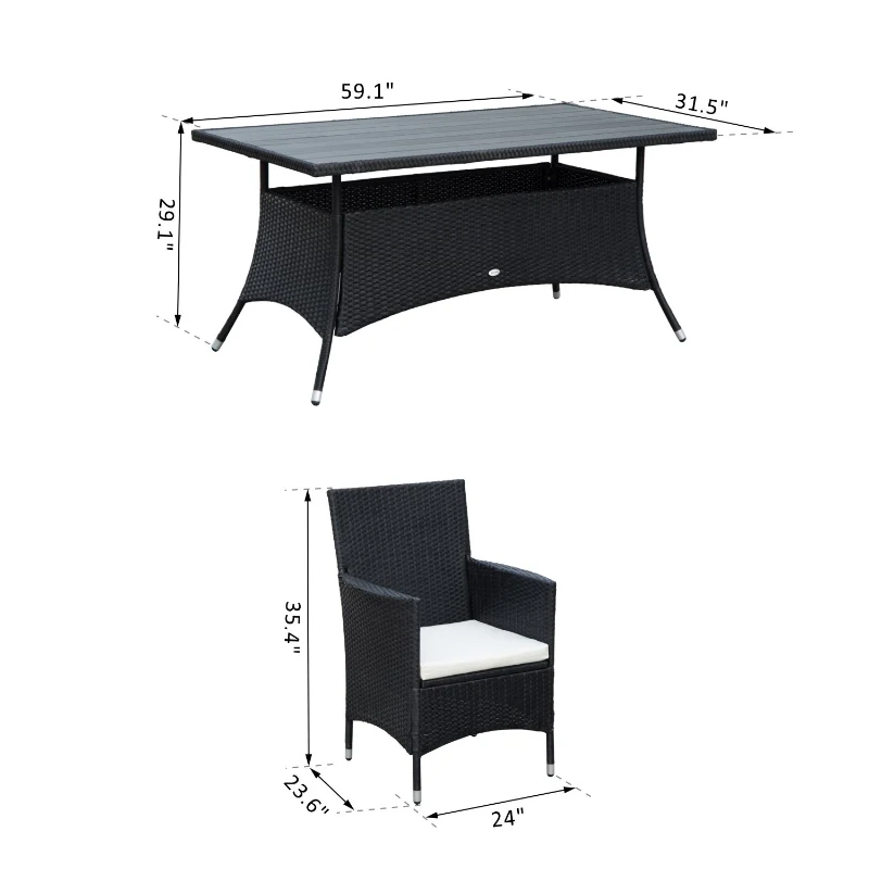 Outsunny 7 Pieces Rattan Dining Set Garden Wicker Furniture Slat Top Table Backyard