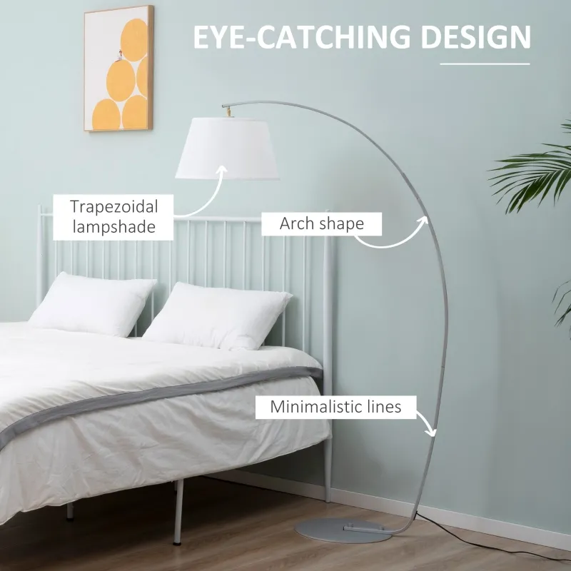 HOMCOM Arched Floor Lamp, Modern Standing Lamp with Foot Switch & Metal Base, Corner Reading Lamps Tall Pole Light for Office Bedroom Living Room, White