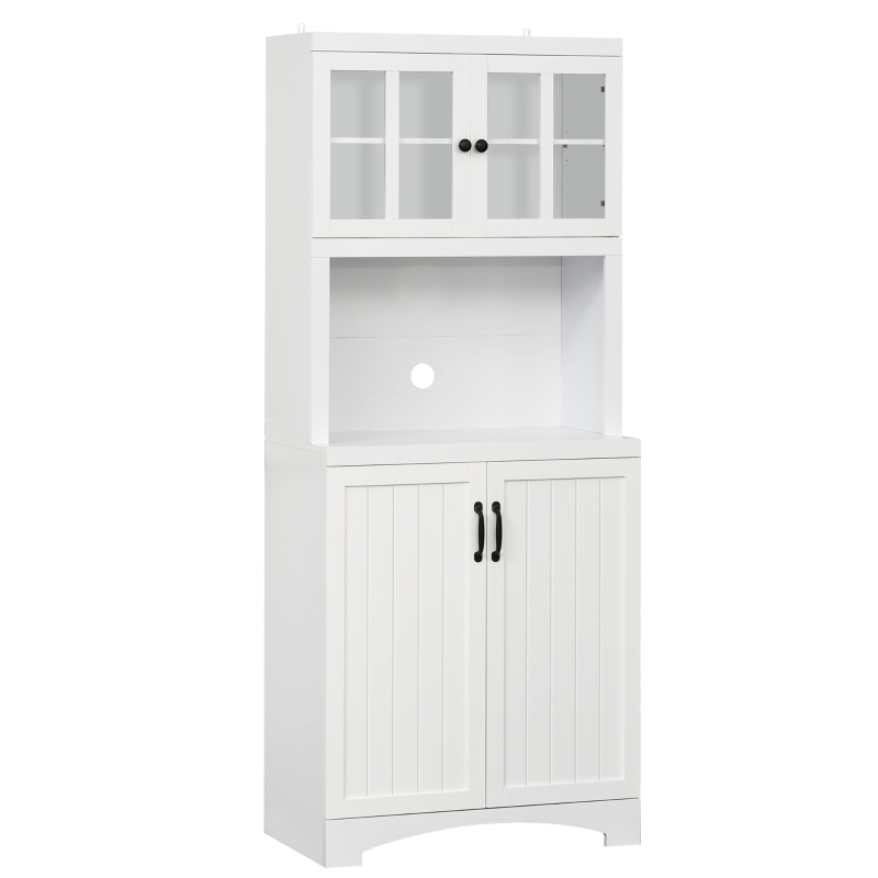 HOMCOM Accent Kitchen Buffet and Hutch Wooden Storage Cabinet with Glass Framed Door, and Microwave Space, White