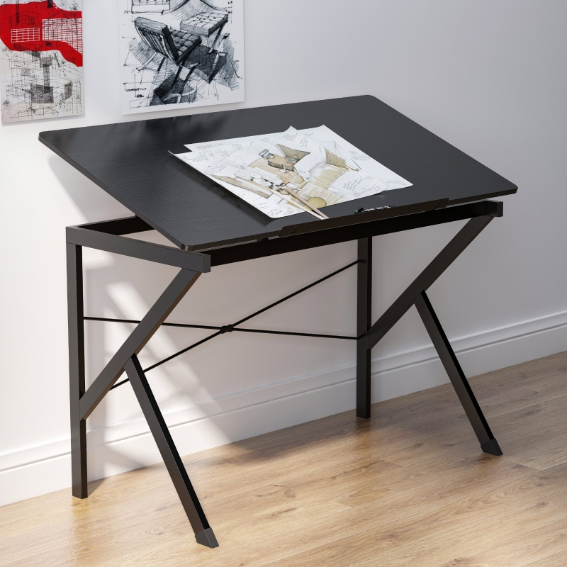 HOMCOM Height Adjustable Drawing and Drafting Table Tiltable Tabletop Black