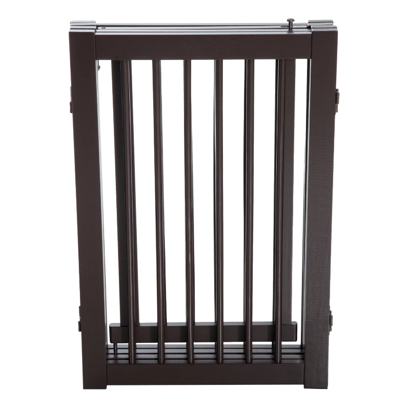 PawHut Free Standing Wooden Pet Gate Indoor Dog Barrier Foldable Step Over Doorway Fence Safety Gate with Open Door Z Shape 4 Panel