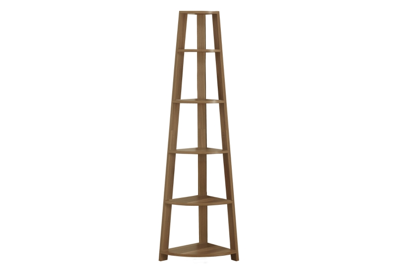 Monarch 72" Contemporary 5-Shelf Wood Grain-Look Corner Accent Display Bookcase - Walnut Finish