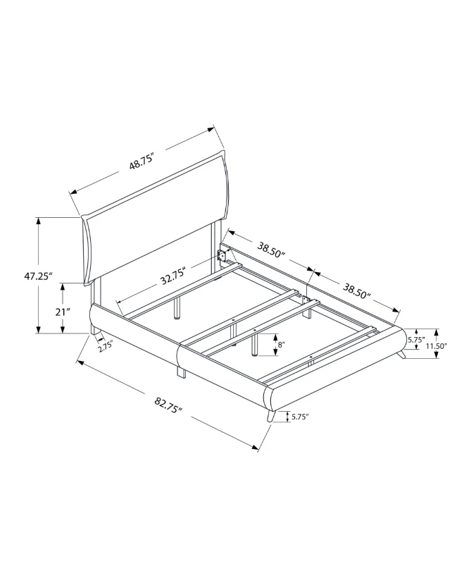 Monarch Twin Size Modern Upholstered Bed Frame with Padded Headboard and Brown Wood Legs - Brown Leather Look