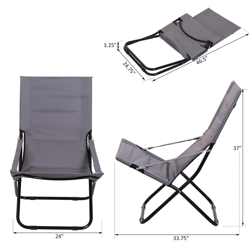 Outsunny Beach Chair Portable Ergonomic w/ Armrest Grey