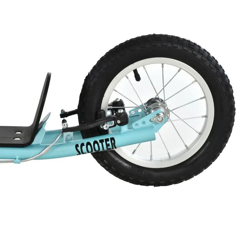 Aosom Teens Youth Scooter Ride On Toy with Adjustable Handlebar, Dual Brakes, and Inflatable Wheels For Kids 5+, Blue
