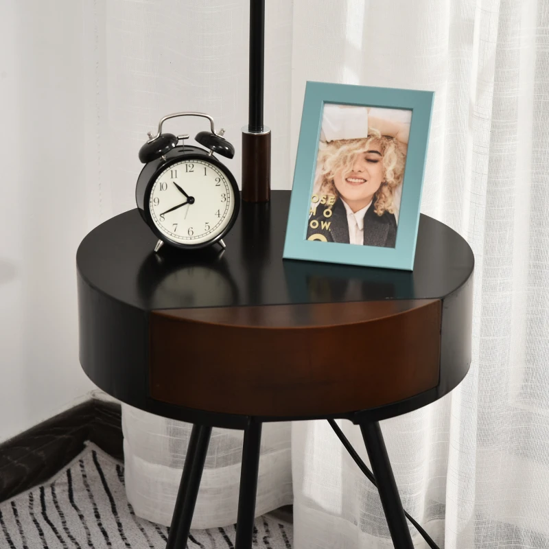 HOMCOM 53.25" Floor Lamp with Table Extendable and Retractable Arm E26 Rubber Wood