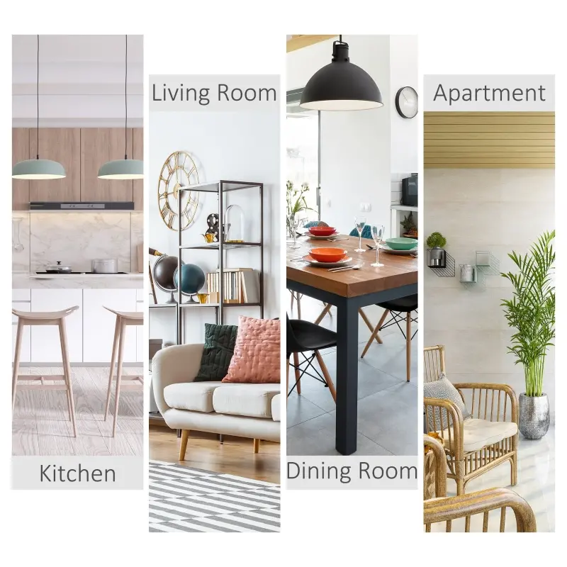 HOMCOM 5 Piece Modern Dining Table and 4 Stools Industrial Dining Set with Footrest & Metal Legs, For Kitchen, Natural