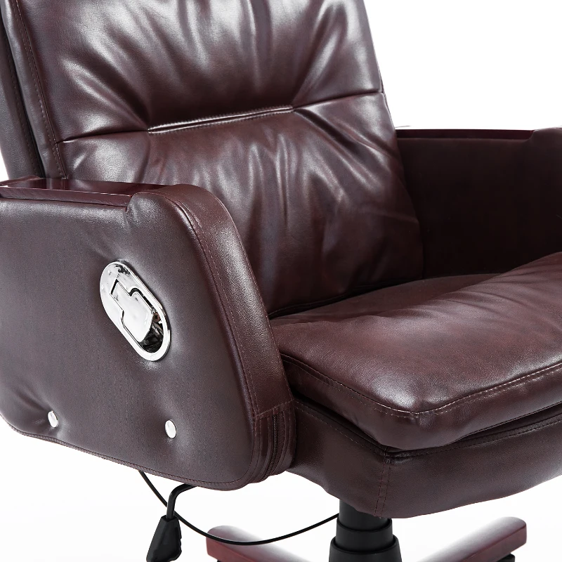 HOMCOM Faux Leather Reclining Office Chair Seat with Adjustable Backrest (Brown)