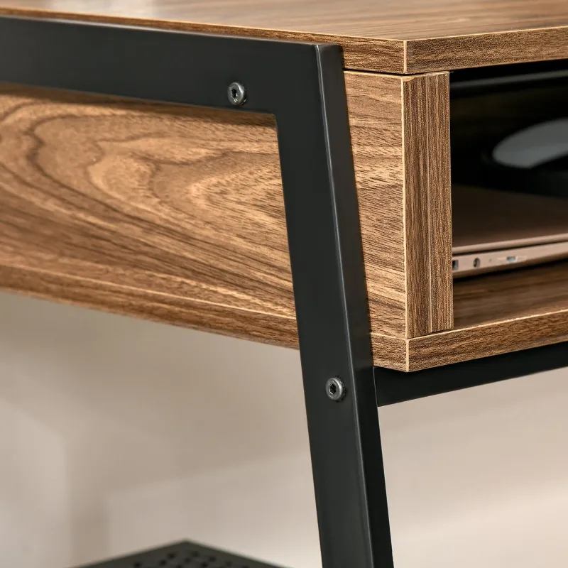 HOMCOM Compact Computer Desk Workstation for Modern Office Study Writing with Drawer Storing Box, Home Furniture, Natural