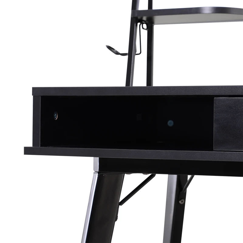 HOMCOM Heavy Duty Office Desk Computer Table Ample Storage Desktop W/ Whiteboard Adjustable Feet Black