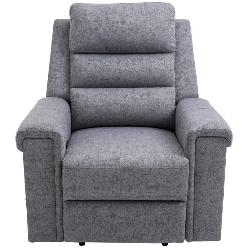 HOMCOM Modern Recliner Chair Linen Fabric Single Sofa Home Theater Seating with Overstuffed Armrest and Back, Grey