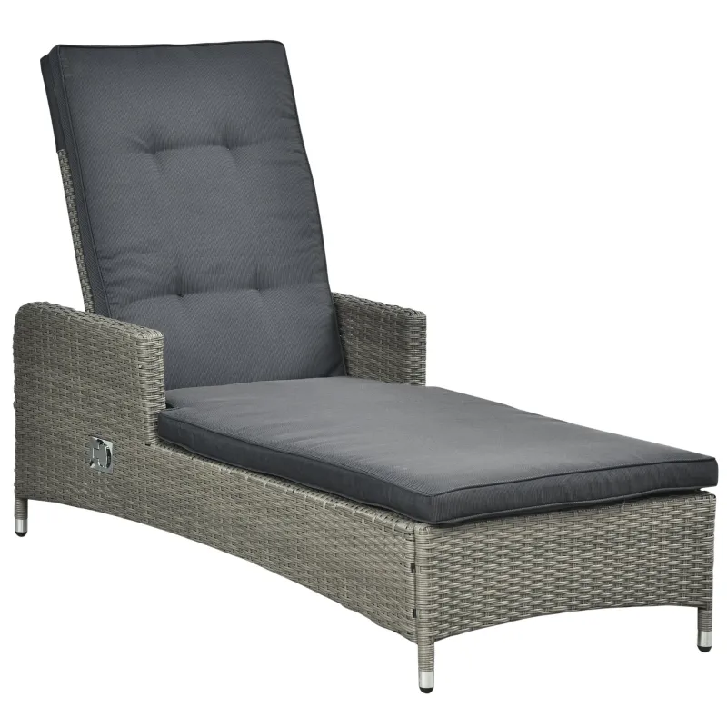Outsunny Patio PE Rattan Wicker Chaise Lounge Chair Outdoor 5-Position Adjustable Recliner Lounge Furniture w/ Cushion for Garden Poolside Balcony Deep Grey