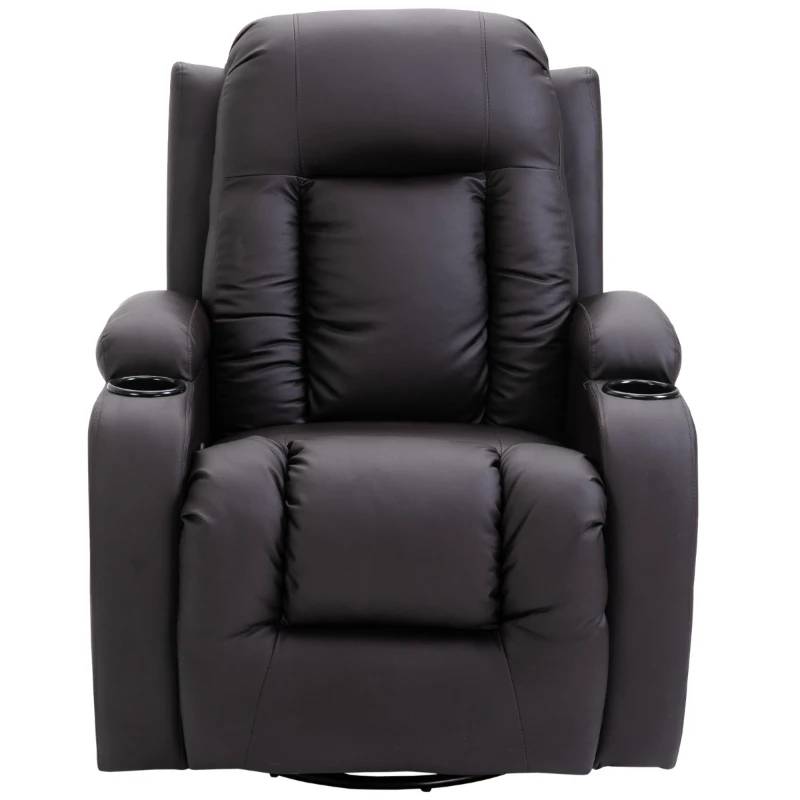 HOMCOM Luxury Faux Leather Heated Vibrating 8 Point Massage Recliner Chair with 360 Swivel and Remote, Dark Brown