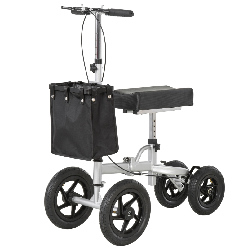 HOMCOM Knee Scooter with Basket Storage - Walker Mobility During Medical Rehabilitation & Injury - Folding for Transport - Silver