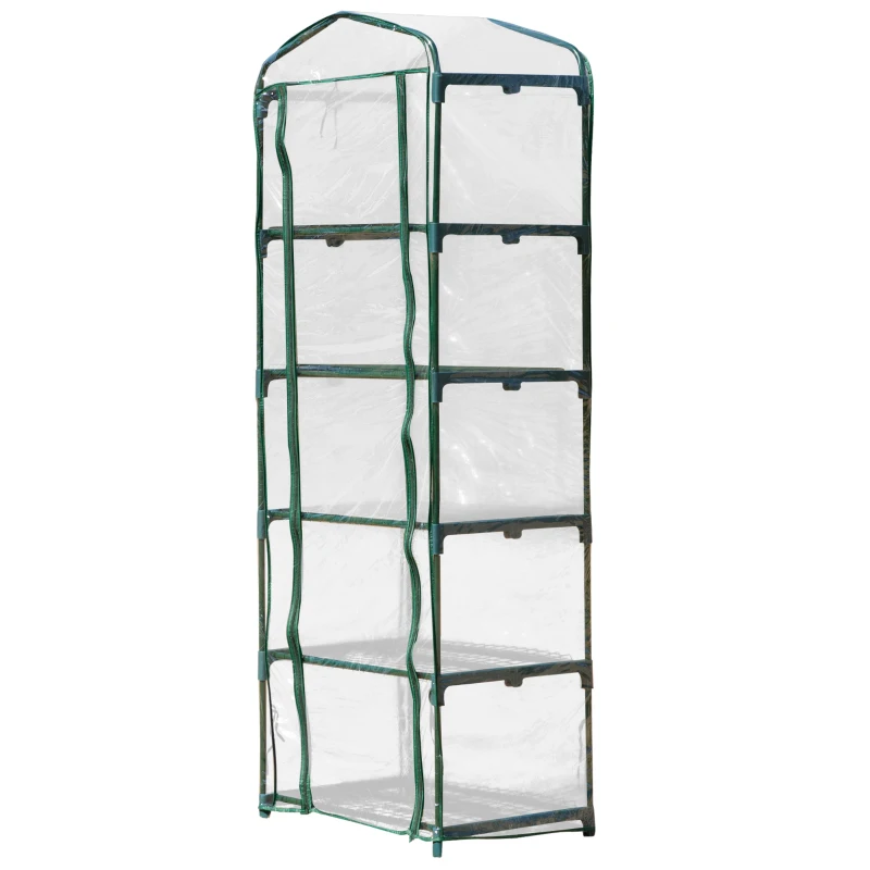 Outsunny 27'' x 19'' x 76'' 5 Tier Mini Greenhouse Outdoor Flower Stand Transparent PVC Cover Steel Frame