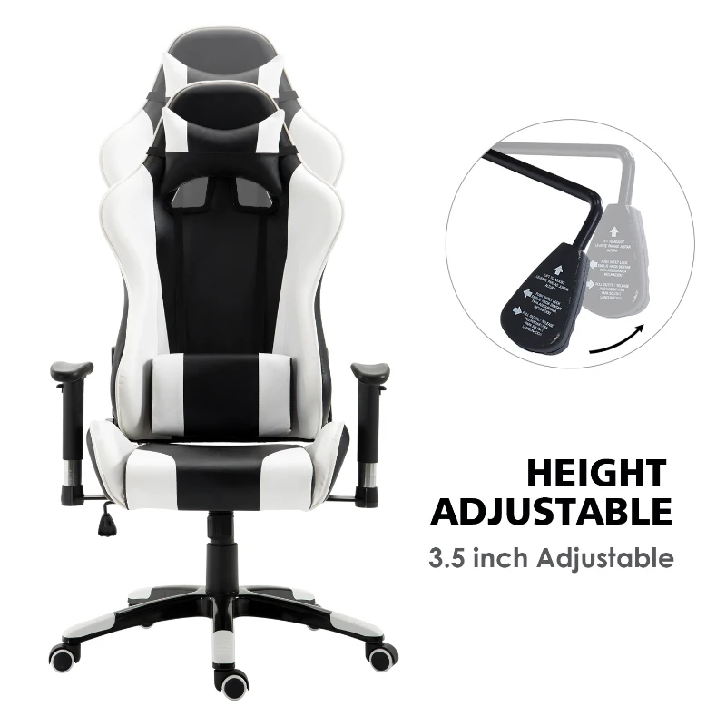 HOMCOM Executive Racecar Style Office Chair Gaming Recliner Swivel Adjustable PU Padded Home Office White