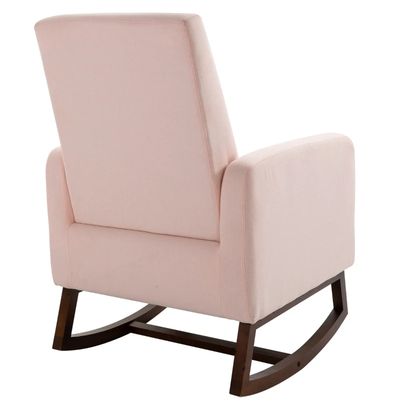 HOMCOM Accent Lounge Rocking Chair with Solid Curved Wood Base and Linen Padded Seat, Pink