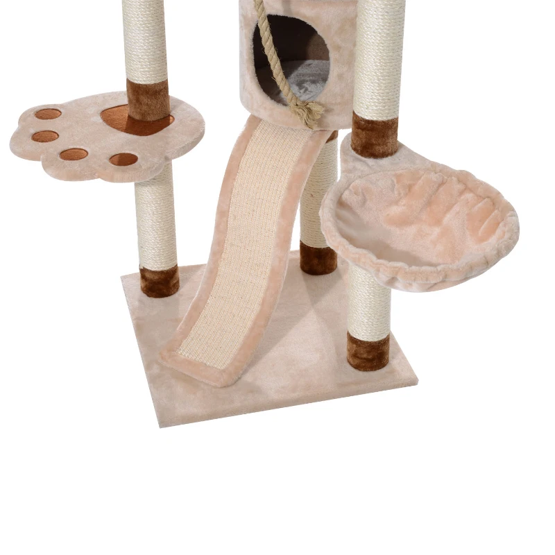 PawHut 57" Cat Tree Tower Furniture Kitty Pet Play Scratching Post W/ Condo, Beige